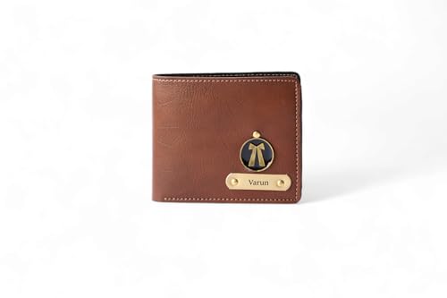 Image of Men's Personalized Wallet I Customized Slim Stylish Leather Purse with Name & Charm I Unique Birthday Anniversary Gift for Men Boy Love Husband Employees Clients - (TAN)