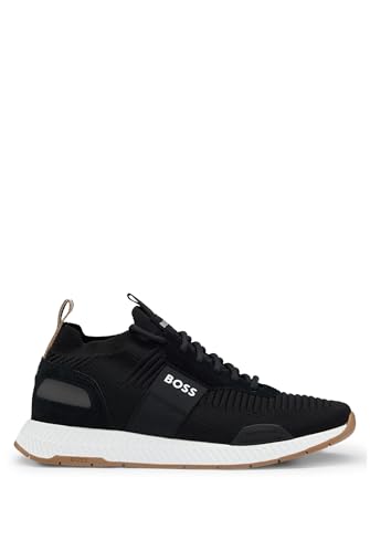 Image of BOSS Mens Titanium Runn TTNM EVO Suede-Trim Trainers in a Sock Style Size
