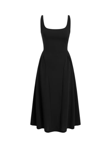 woven square neck solid midi dress Cider Woven Square Neck Solid Midi Dress
