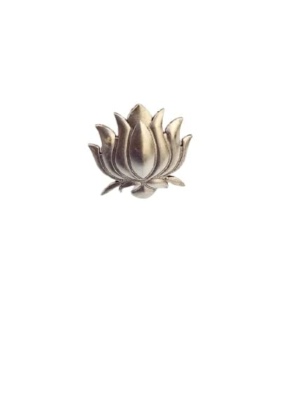 NjourOxidised Silver Adjustable Lotus Inspired Finger Ring for Women and Girls