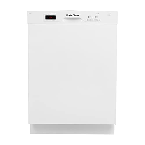 Magic Clean MCDW24WI Dishwasher 24-Inch Built in with 3 Wash Options and Automatic Cycles, Stainless Steel Construction with Electronic Control LED Display, Low Noise Rating, White