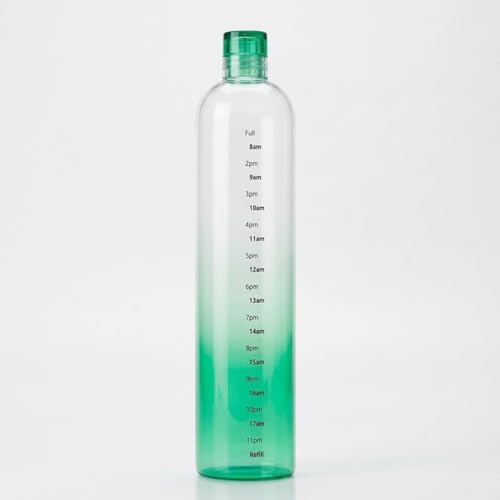 Image of Borosilicate Glass Water Bottles with Cap, Transparent Water Bottle 1000ML Glass Motivational Bottle with Time Marker Cute Glass Milk Juice Drinking Bottles for Women - Green
