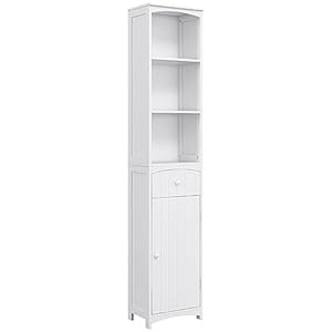HOMCOM Bathroom Storage Cabinet, Free Standing Bathroom Storage Unit, Tall Linen Tower with 3-Tier Shelves and Drawer, White