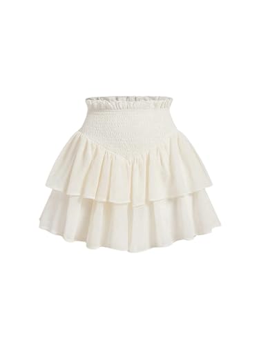 WDIRARA Women's High Waisted Tiered Layered Ruffle Hem Skirt Shirred Casual Mini Skirts
