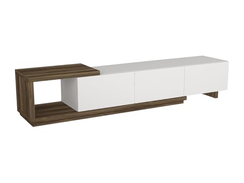 Vente-unique-Mueble TV con 3 cajones y 1 Estante - Blanco y Natural - DUKIAN