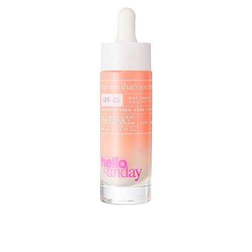hello sunday | Sérum facial sin fragancia enriquecido con ácido hialurónico y vitamina C - SPF 45, 30 ml