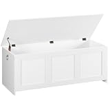 HOOBRO Truhen, Sitzbank mit Stauraum, Spielzeugkiste mit Deckel, 100 cm Aufbewahrungstruhe, Truhe mit Sicherheitsscharnier, Eingangsbereich, Schlafzimmer, Wohnzimmer, Weiß EWT141CW01G1
