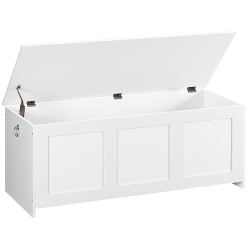 HOOBRO Cassapanca Portaoggetti da 100 cm con Cerniere di Sicurezza, Scatola Contenitore con Coperchio Ribaltabile, per Ingresso, Camera da Letto, Soggiorno, Bianco EWT141CW01