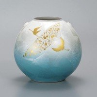 Amazon.co.jp: 九谷焼 花瓶 7号 銀彩金鶴 AP2-1373 : ホーム＆キッチン