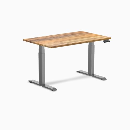 Image of Desky Dual Hardwood Sit Stand Desk - 48x30 Electric Standing Desk - Dual Motor, 3 Stage Adjustable Height Desk - Solid Wood Standing Desk - Whole-Piece Top in Real Teak Wood