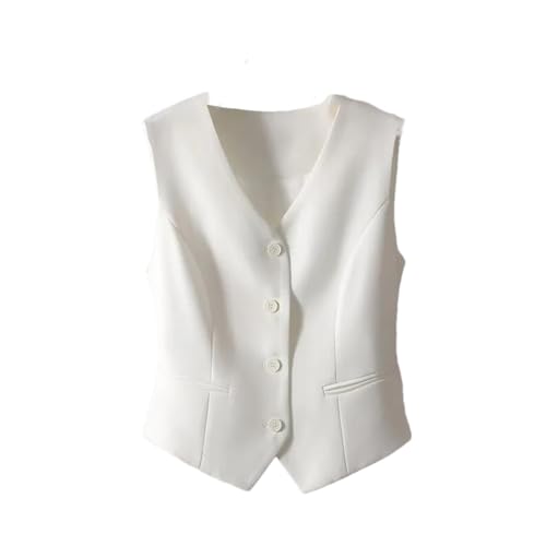 Damen-Anzugweste, lässig, schmal, reduzierte Taille, ärmellos, kurze Weste, für Damen, weiß, 42