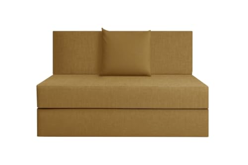 Image of Rosebell 1-Person Jute Sofa Cum Bed Removable Washable Cover + One Cushion | 3 X 6 Ft Size | Great for Guests at Home or Office-Golden