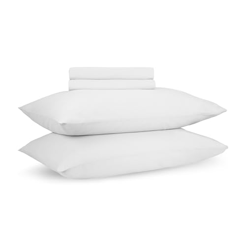 Image of 100% Cotton King Size Bedsheet Set (106x106 inches) with 2 Pillow Covers (18x27 inches) - Percale Weave, Soft & Breathable | (Milky White, King)