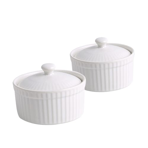 JECOMPRIS 2 pezzi Ciotole in Ceramica Bianca per Dessert e Dolci da Forno Resistenti e Facili da Pulire per Budino Mousse e Piccole Torte