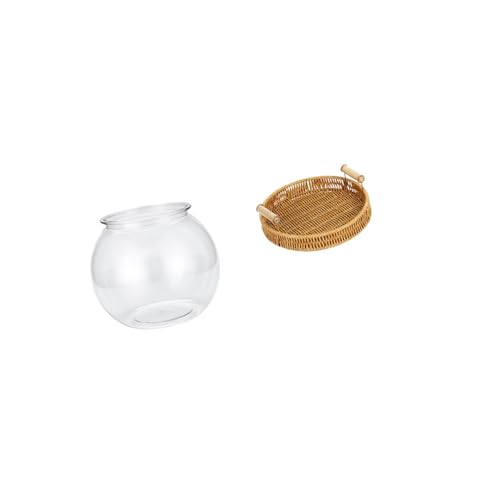 Baoblaze Transparent Woven Small Fish Tank Fruit Basket Ornament Aquarium Bowl Vase Table for Office Home Decor Plants Snack Serving Plate