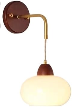 Vintage Walnut Wall Sconces American Retro Wall Sconce Bedroom Bedside Lamp Solid Wood Background Wall Lamp Corridor DecorateMilky White