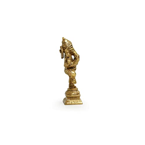 Image of ExclusiveLane Brass Hand-Etched Dancing Ganesh Idol for Pooja Room Temple Ganpati Murti Showpiece for Home Decor (4.6 Inch, 0.3 Kg)