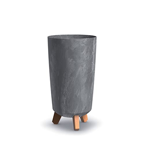 URBN GARDEN Tall Slim Marengo grey Look Plastic Planter Flower Soil Pot Indoor Outdoor With Legs