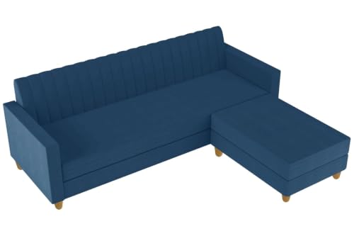 Image of Rosebell 3 + 1 Four Seater - Wooden L Shape Convertible Sofa Set for Living Room Furniture Set Upholstery-Velvet Fabric, Modular Sectional Couch for Home & Office - Blue
