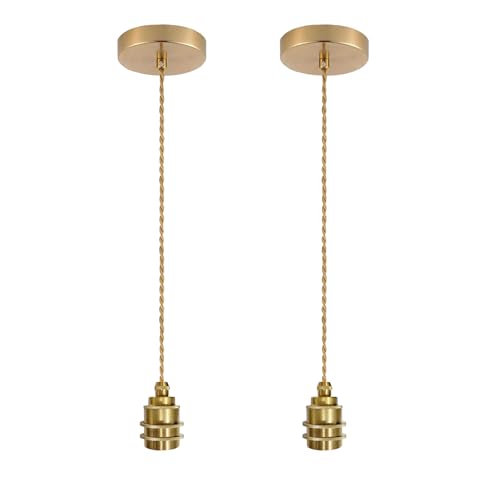 JZCDR 2 Pezzi Portalampada E27 in Metallo Lampade a Sospensione con 150CM Regolabile Cavo Retro Plafoniere Lampadario Titolare Accessori Oro Lampadario Vintage da Soffitto per Soggiorno Cucina