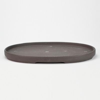 烏泥水盤小判型　楕円水盤　水石　盆景　盆栽鉢　花器　苔玉 Amazon.co.jp: 盆栽妙 【瀬戸焼】ウ泥10号小判水石(穴ナシ) 幅