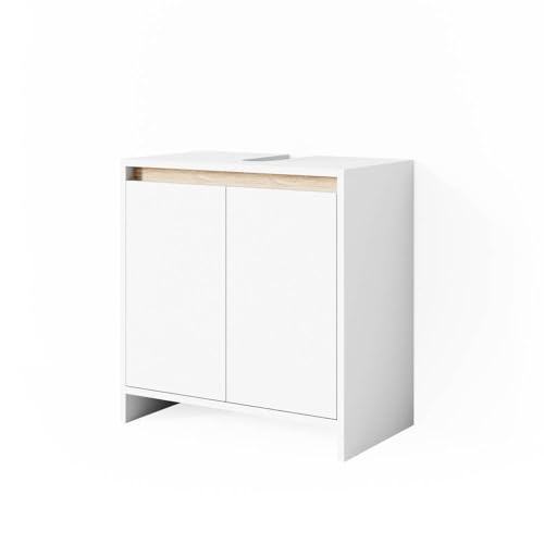 Vicco Waschbeckenunterschrank Emma, Weiß/Sonoma, 58 x 60 cm, zur Aufbewahrung im Badezimmer kombinierbar mit Emma Serie