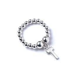 Image of Roodles Sterling Silver Ball Bead Ring with Initial T Charm