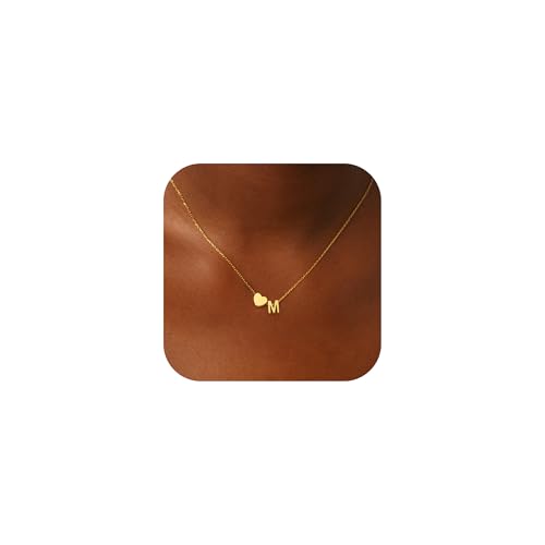Heart Initial Necklaces for Women Girls, 18K Gold Plated A-Z Initial Necklace Tiny Heart Necklace Dainty Gold Initial Necklaces for Women Trendy Jewelry Gifts for Teen Girls