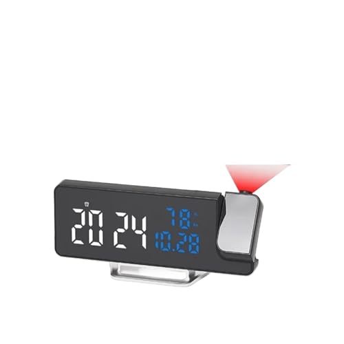 180°回転デジタル投影目覚まし時計 温度湿度日付ナイトモードスヌーズテーブルクロック 12/24時間℃/?USB電源LED時計(Towel holder)