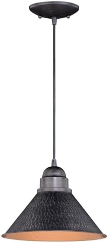 VAXCEL Outland Rustic Farmhouse 1-Light Barn Dome Pendant Light Fixture for Porch or Patio, Indoor/Outdoor Hammered Steel Hanging Ceiling Porch Light, Aged Black, 10" W x 7.5" H x 10" D