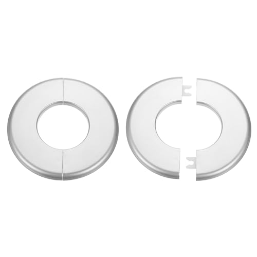 QUARKZMAN 2pcs Flasque Murale Fendue 51mm/2" Plaque De Plomberie Auto-Adhésive ABS Plastique Rond Rosace Bouton Design Pour Water Pipe Décoration Salle De Bain Cuisine, Ton Argenté