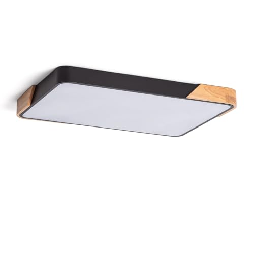 LEDKIA LIGHTING Plafón LED para Cocina, Comedor, Habitación, Baño 30W Rectangular Madera y Metal 625x425 mm Temperatura de Color Seleccionable (Blanco Frío, Neutro, Cálido) Semi-Dari