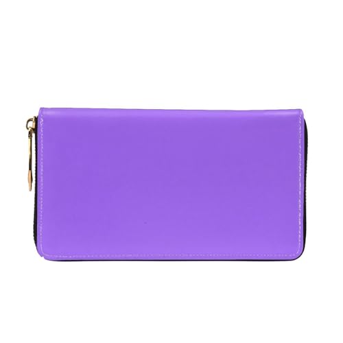 Solid color light purple Long leather wallet - with zipper - portable and waterproof, suitable for office, study and daily use2