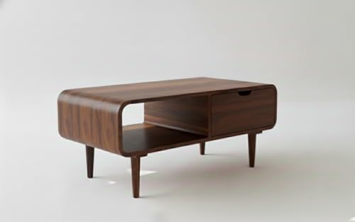 Image of Sheeshsam Wooden Center Coffee Table with Drawer & Shelf - Solid Wooden Coffee Table for Living Room - Tea Table Teapoy Center Piece for Home Sofa Center Table for Living Room (Walnut, Scott)