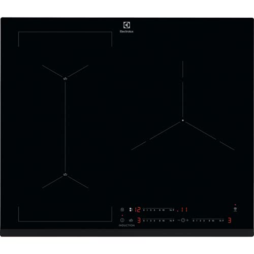 Electrolux EIS62341 Placa Inducción de 60 cm y 3 zonas, Función puente, Control táctil, Temporizador, Sensor Ebullición, Conexión con campana compatible, Biselada, Extraplana, Negro Cover
