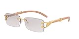 Flawless - Mens Fashion Gold Stylish Glasses Clear Lens Rectangular Retro Rimless Tinted Sunglasses for Women (Gold Wood Frame Clear Tinted Lens)