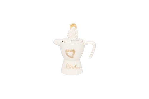 Bomboniera matrimonio zuccheriera a caffettiera in porcellana bianco e tortora decorata harmony PRMT23244