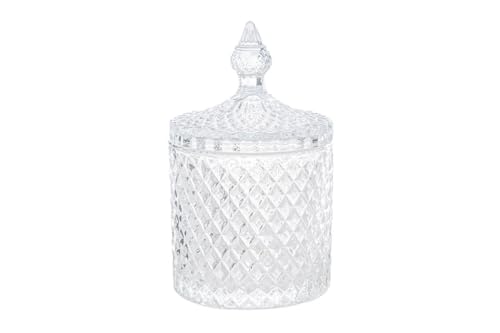Generico Scatola VETRO DIAMANTATO TRASPARENTE | varie misure | PORTACONFETTI VASO BARATTOLO CONFETTATA CARAMELLE BON BON BISCOTTIERA ALLESTIMENTO FESTA (10,5x18,5 cm)