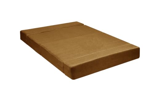 Image of Los Angeles Foldable 2 Seater Sofa Cum Bed, Sofa Bed 4X6 Feet Jute Fabric Washable Cover- Including Two Cushion Perfect for Living Room - Golden Color