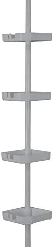 Bath Bliss 4 Tier Tensions Corner Shower Caddy | Shelves | Adjustable 48“-101” | Bathroom Organizer | Bathtub and Shower Stall | Holds Large Bottles | Soap | Shampoo | Washcloths | Grey