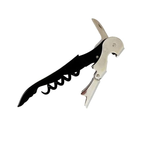 Fackelmann Sacacorchos de 2 Tiempos, Sacacorchos de Doble Bisagra, Sacacorchos de Camarero con Cortador de Cápsulas, Acero Inoxidable, Apto para Lavavajillas, Color Negro, 12 cm, 1 ud.