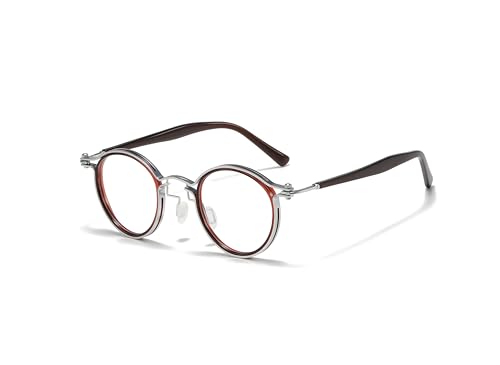 JOLLYNOVA Tel Retro Oval Prescription Glasses Frame ManMetal Acetate Eyeglasses with Blue Light LensesTea