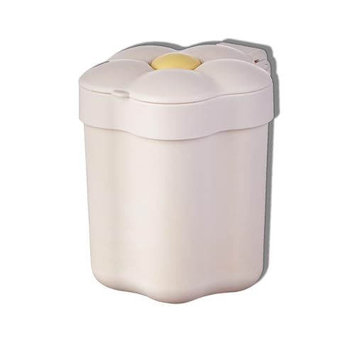 Image of Cute Desktop Trash Can, Desktop Trash Bin with Lid Flower Shape Small Garbage Can Large Opening Storage Paper Basket(White)