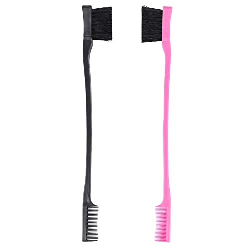 Lizusidtsy Double Sided Edge Control Hair Brush Comb Combo Pack 2 Pieces Pink and Black