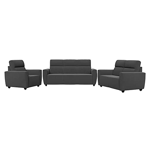 Image of Wakefit Sofa Set | 3 Year Warranty | Sofa 6 Seater, 6 Seater Sofa for Living Room, Wooden Sofa Set, Sofa Set 3+2+1 Seater - Belize(Reflection : Charcoal Grey)