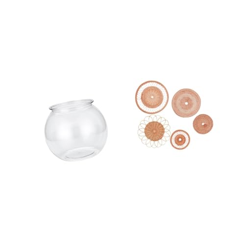 Baoblaze Transparent Small Tank Small Round Ornament Aquarium Bowl for Office Table Home Decors Unique Rattan Woven Wall Art for Tea Room