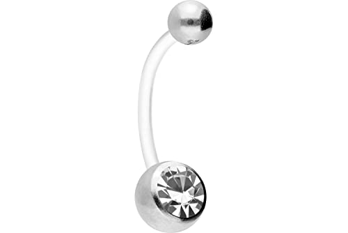 PIERCINGLINE Piercing de nombril flexible en téflon - Pour la grossesse - Avec boule en acier chirurgical et cristal - Peut être raccourci - Disponible en 7...