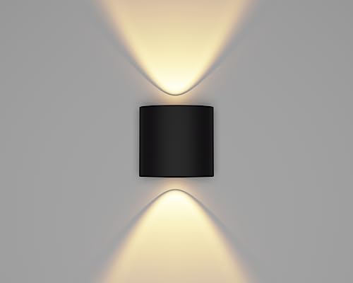 Image of PESCA 2 Watts 2 Ray Oval Up-Down Outdoor LED Outdoor Waterproof IP65 Exterior Wall Step Light Fixture Waterproof Lamp (Warm White, Black Body) 2 Way (Metal)