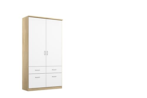 Rauch Möbel Bremen Schrank Drehtürenschrank Kleiderschrank in Weiß-Eiche Sonoma, Holz, mit 4 Schubladen 2-türig, inklusive Zubehörpaket Basic 1 Kleiderstange, 2 Einlegeböden BxHxT 91 x 199 x 58 cm Rauch Möbel Bremen Schrank Drehtürenschrank Kleiderschrank in Weiß-Eiche Sonoma, Holz, mit 4 Schubladen 2-türig, inklusive Zubehörpaket Basic 1 Kleiderstange, 2 Einlegeböden BxHxT 91 x 199 x 58 cm