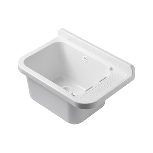 INTEC - Lavabo de pared de resina blanca 50 x 32 cm Lavabo colgante antigolpes - Fregadero de lavado de manos para cuarto de baño, WC y garaje